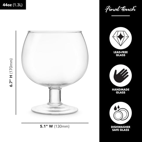 Final Touch Fishbowl Glass, Extra Large Unique Drinking Cup for Oversized Margaritas, 44 Oz Fun Drinkware