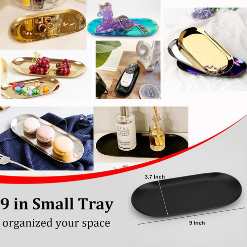 Fermus Stainless Steel Decorative Tray, Set of 2, 9 Inch Long, Jewelry Dish, Cosmetics Organizer, Matte Black