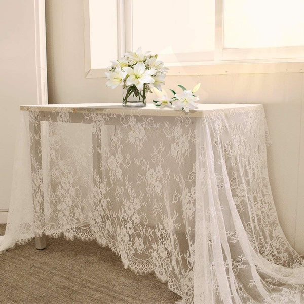 Lace Tablecloth White Wedding Tablecloths, 60x120 Inch Vintage Rustic Fabric for Romantic Wedding Decorations