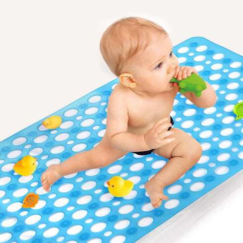Non-Slip Bath Mat for Tub, 30 x 17 Inch Machine Washable Shower Mat with Suction Cups, Quick Drain Bathtub Mat for