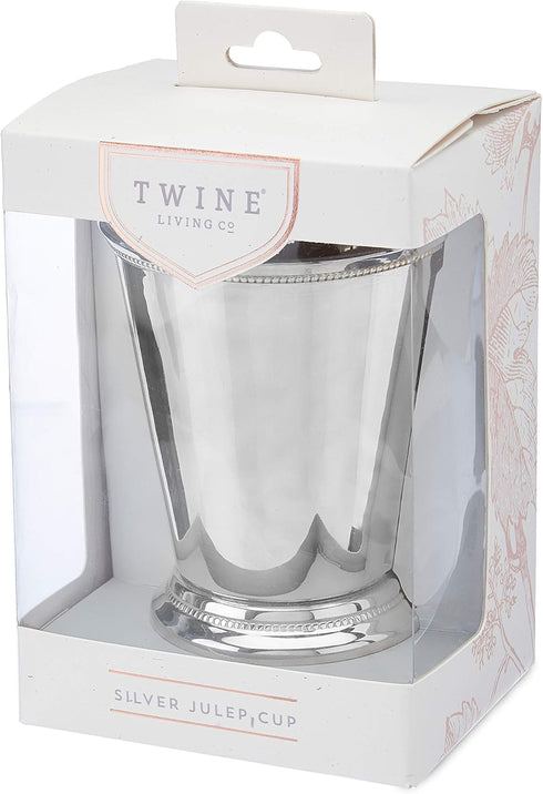 Twine Mint Julep Cup, Set of 1, 12 oz, Real Brass with Sterling Silver Plating Derby Cocktail Tumbler