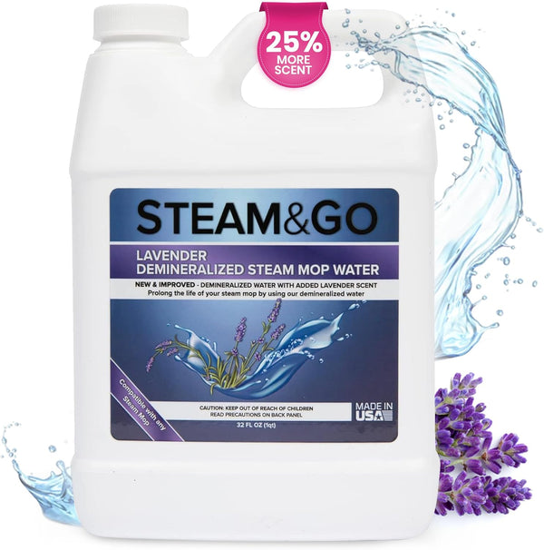 Steam & Go Demineralized Water, 32 oz, Ready-to-Use Lavender Scented Floor Cleaner Liquid for Mop Steamer