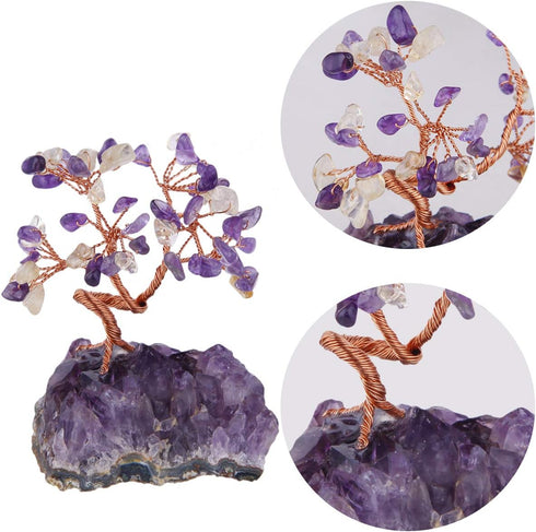 mookaitedecor Citrine & Amethyst Crystal Tree - Bonsai Money Tree with Amethyst Cluster Crystals Base for Wealth