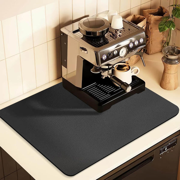 Dark Gray Coffee Mat for Countertops, Absorbent Rubber Mat for Coffee Bar Accessories Under Espresso Machine, 16"x24"