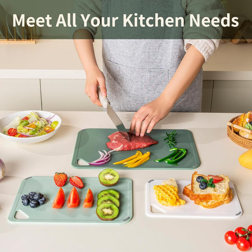 Plastic Cutting Board Set of 3, BPA Free, Large-Small Non-Slip Chopping Boards, Dishwasher Safe, Green