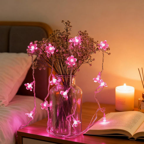 Fairy Flower String Lights, USB & Battery Lighted Decorative Cute Cherry Blossom Indoor Bedroom Window Hanging, Novelty