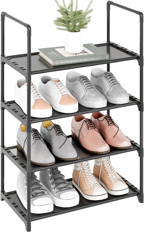 Yegazte 4-Tier Closet Upgrade Stackable Small Shoe Rack, Shoe Shelf Storage Organizer with Handle for Entryway, Hallway