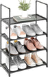 Yegazte 4-Tier Closet Upgrade Stackable Small Shoe Rack, Shoe Shelf Storage Organizer with Handle for Entryway, Hallway
