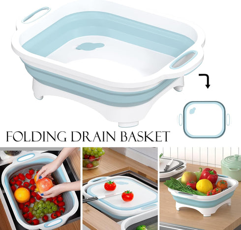 HI NINGER Collapsible Cutting Board, Foldable Chopping Board, Space Saving 2 in 1 Storage Basket for
