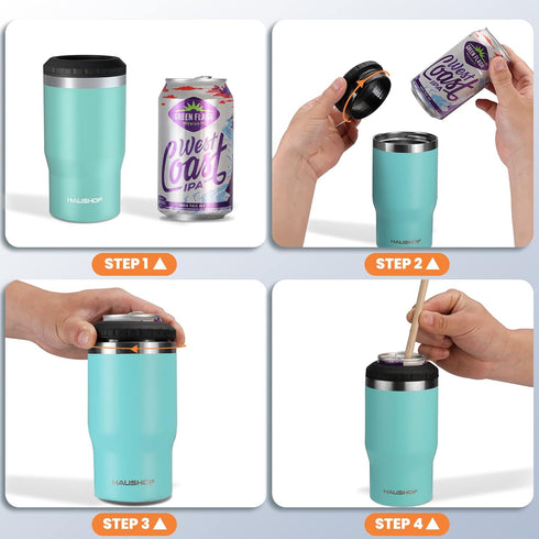 4 1 12 oz HAUSHOF in Insulated Stainless Steel Can Insulator, Fits Standard & Slim Cans|Beer Bottles, Perfect