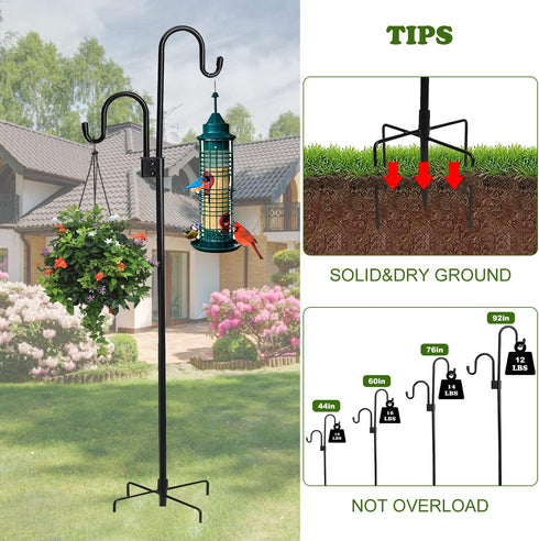 76 Inches Shephard Hooks Outdoor for Lanterns Double Hooks Heavy Duty Shepherd Stand Plant Hanger Yard Hooks for Solar