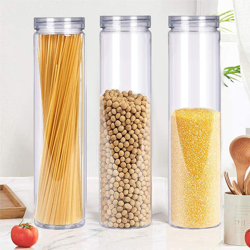 3Pcs Clear Plastic Food Storage Jar with Lid, Round Transparent Container for Spaghetti and Dry Goods