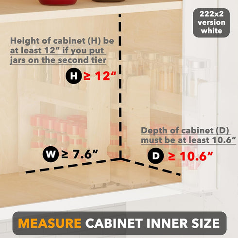 7.6" 3 Drawers(2" 2-Tier, SpaceAid Bamboo Pull Out Spice Rack Organizer for Cabinet, Heavy Duty Slide Out Seasoning