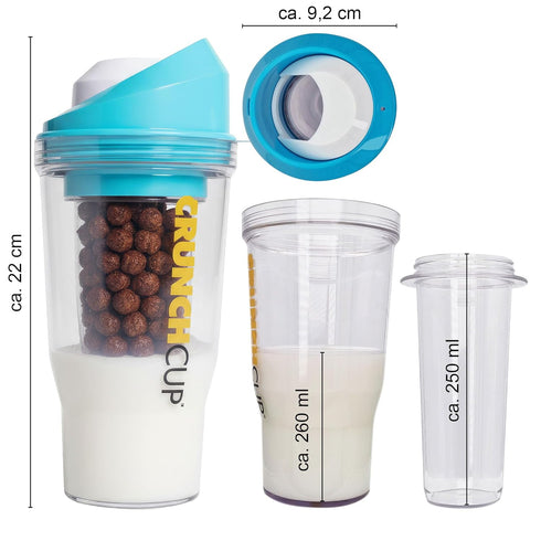 CRUNCHCUP XL Blue - Portable Plastic Cereal Cup for Breakfast On the Go, To Go Cereal and Milk Container, No Spoon