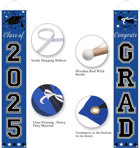 DAZONGE Blue Graduation Decorations 2025, Congrats Grad Porch Banner for Graduation Party Decorations