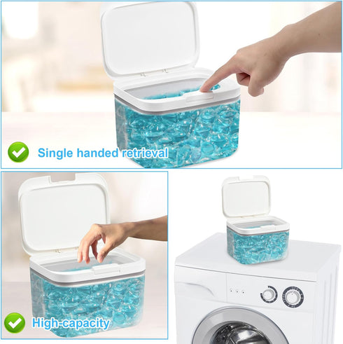 FAMIWIN 2PCS, 2.8L 94oz Laundry Pods Container / Pop-Up Laundry Pod Holder with Lid for Laundry Organization Storage