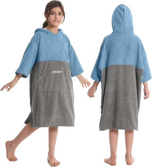 Hiturbo Kids Changing Towel Hoodie: Absorbent Quick Dry Surf Poncho, 3/4 Sleeve