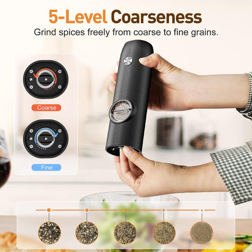 Set, 2 Pack Electric Salt and Pepper Grinder USB Rechargeable Kitchen Gadgets-Automatic Salt and Pepper Mill