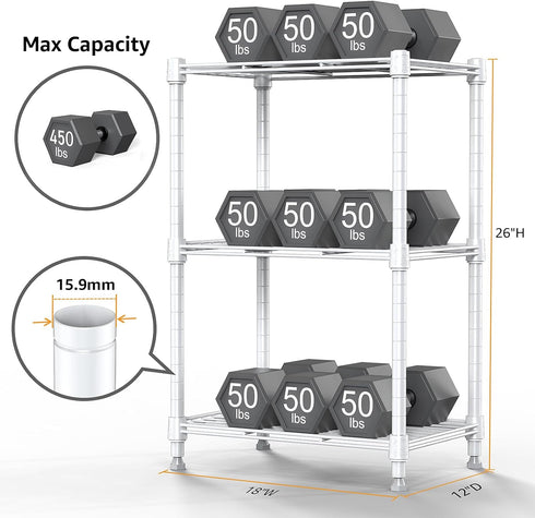 MZG Wire Storage Shelving, 3-Tier Utility Shelving Unit, Steel Organizer Rack for Home, Kitchen, Office, White