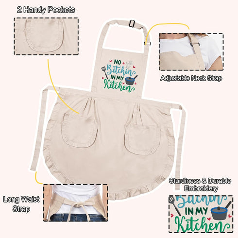 Fairy's Gift Funny Cooking Aprons for Women, Embroidered Womens Apron, Cute Kitchen Apron for Cooking Baking - Mothers Day, Birthday Cooking Gifts for Women Mom Wife Grandma Girlfriend Baker Chef