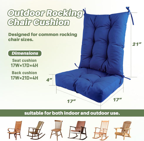 QemoraHome Set Outdoor Rocking Chair Cushion Waterproof Weather Resistant Tufted with Ties, Non-Slip High Back Chair