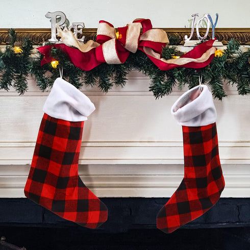 DERAYEE 6 Pack Christmas Stockings, 18 Inch Large Red Black Buffalo Plaid for Family Holiday Xmas Party Decoration