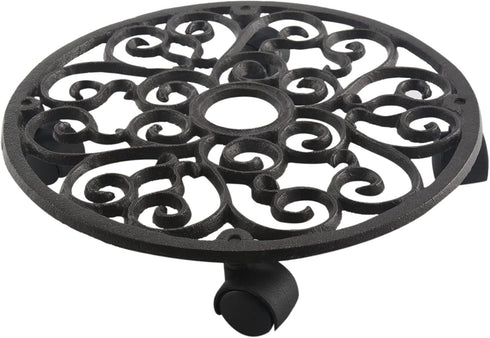 12" 1 Comfy Hour Cast Iron Plant Caddy with Wheels, Heavy Duty Rolling Flower Pot Stand, Decorative Victorian Style