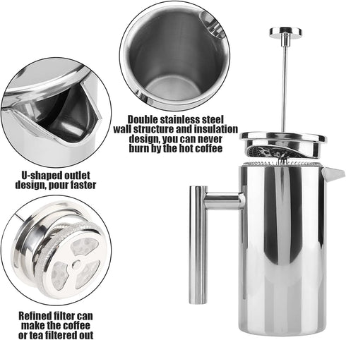 ciciglow French Press Coffee Maker, 27Oz (800ML) Insulated Stainless Steel with Precision Filter, Dishwasher Safe