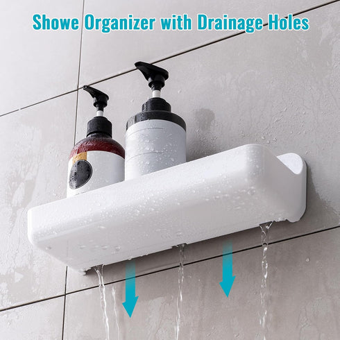 2-Pack CGBE Acrylic Shower Shelves, Large Capacity Adhesive Shower Shelf, No Drilling Adhesive Bathroom Shelf