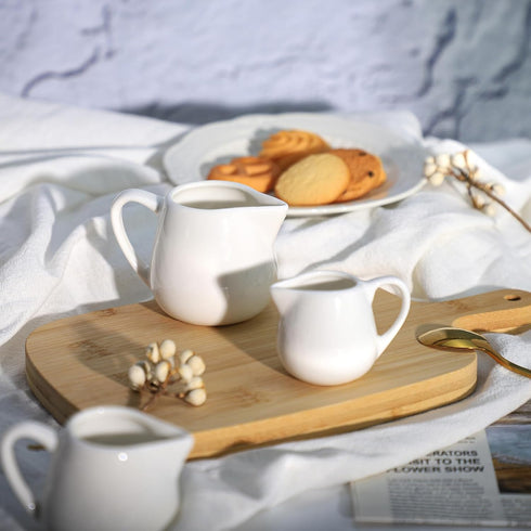 CHOOLD 2 pcs Mini Ceramic Creamer with Handle, Coffee Milk Creamer Pitcher - White, 1.5 oz