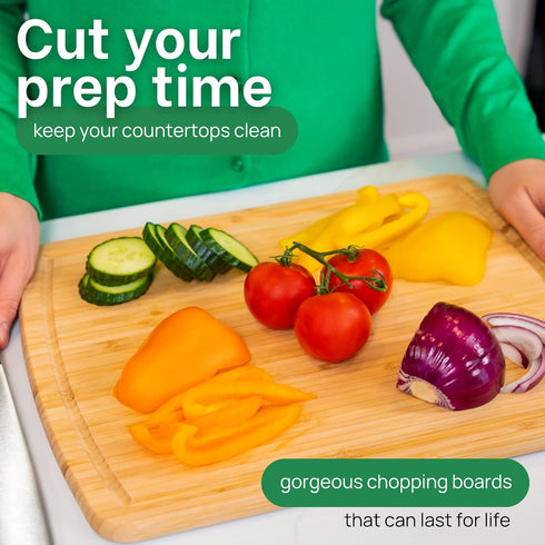 15 Inch GREENER CHEF Bamboo Cutting Board with Lifetime Replacements - Medium Wooden Chopping Board for Kitchen