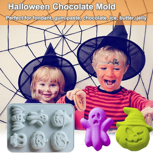 2 Pack Halloween Silicone Cake Mold, Pumpkin, Bat, Skull, Ghost Shape for Chocolate, Candy, Jello, Ice Cube, Soap