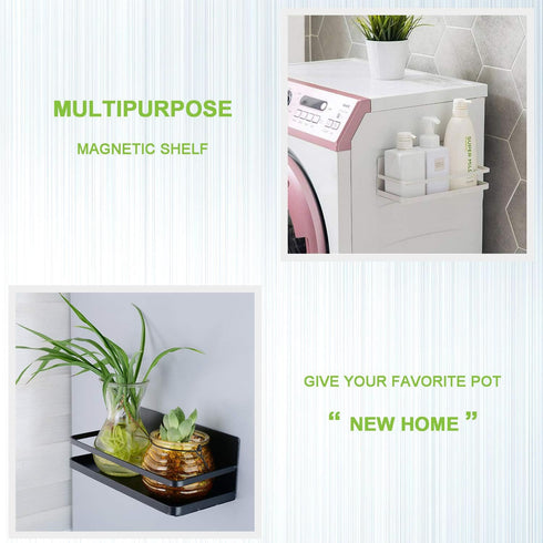 Thipoten Magnetic Spice Rack with 2 Removable Hooks, Strong Shelf for Small Kitchen/Apartment, White Metal Cabinet