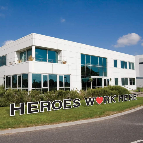18in Vispronet Heroes Work Here Yard Sign Tall Yard Letters with Stakes & Large Heart, Weather-Resistant Employee
