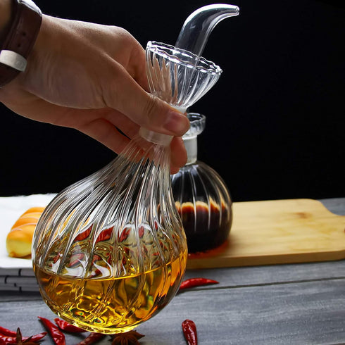 HAIZEEN 13 oz/380 ml Olive Oil and Vinegar Dispenser Glass Cruet Decanter - Keeps Oil Fresh Longer, No Funnel Needed