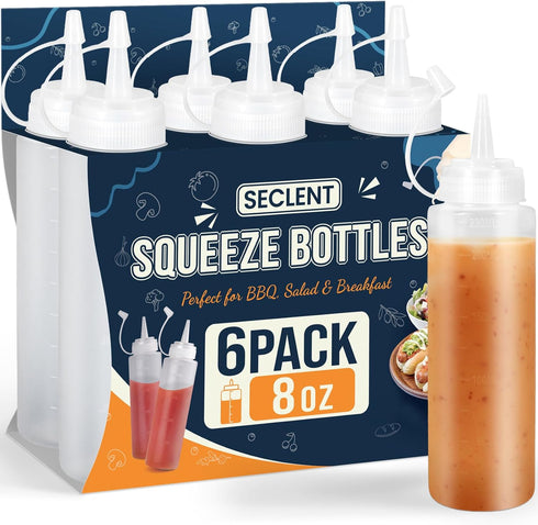 SECLENT 8 oz Squeeze Bottles, Plastic Condiment Squeeze Bottles for Sauces, Ketchup, Squirt