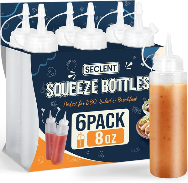 SECLENT 8 oz Squeeze Bottles, Plastic Condiment Squeeze Bottles for Sauces, Ketchup, Squirt