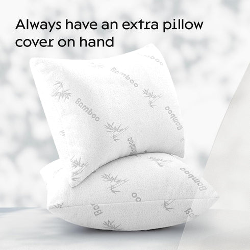 2 Pack Queen Waterproof Pillow Protectors, 20x30 Viscose Made from Bamboo, Zippered Case, Ultra Plush White