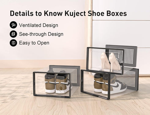 Kuject X-Large Shoe Storage Boxes Organizers Clear Plastic Stackable 12 Pack, Sneaker Containers, Toy Storage Organizer