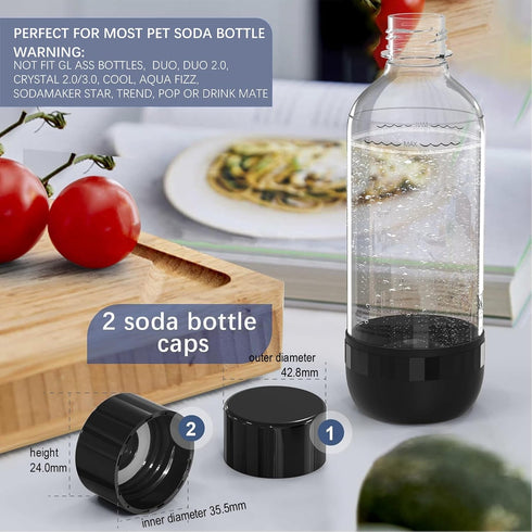 2 Packs Mycket Soda Water Bottle Caps, Soda Carbonating Bottles Caps Compatible with Most Soda Machine BottleBlack