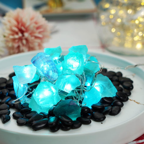 BOHON Natural Fluorite String Lights, Battery Operated with Remote, Sea Glass Raw Stones Decorative Lights 6.5ft 20