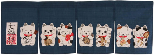 NARUMI ?? Noren (Japanese Curtain) Seven Beckoning Cat/Maneki Neko 17-507, 85×30cm from Japan