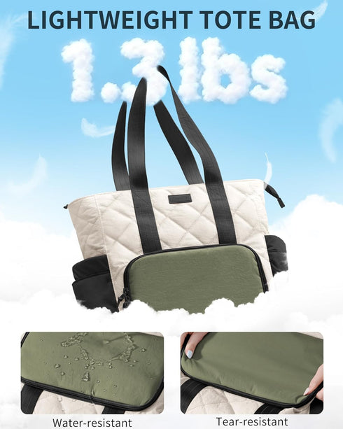 Bagstellar 15.6 Inch Puffer Lunch Tote Bag for Women, Laptop Work Bag with Insulated Lunch Compartment & Large Cup