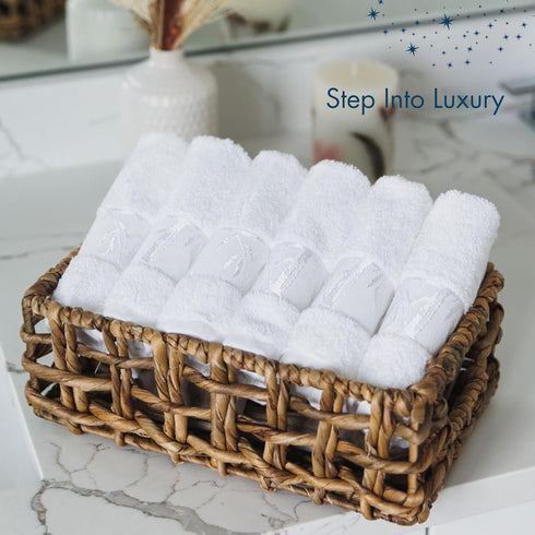 Set 6 of Luxury Wash Cloths for Your Face Viscose Bamboo & Turkish Cotton, White Wascloths