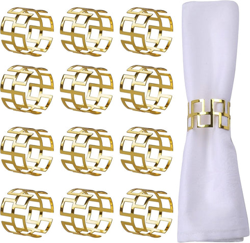 LogHog Delicate Christmas Gold Napkin Rings - Set of 12, Ideal Table Setting Napkin Buckles for Christmas, Thanksgiving