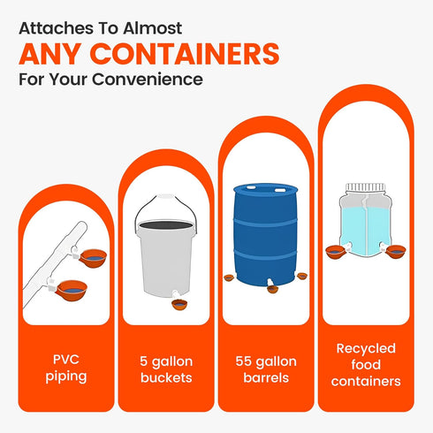 Eggluuz 6 Pack Chicken Waterer Cups, Automatic Chickens Water Cups for Poultry Orange
