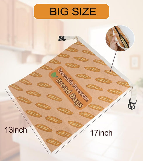 2 Pack (13x17in, Beeswax Bread Bags for Sourdough and Homemade Bread, Reusable Organic Linen Beeswax Bread Bag