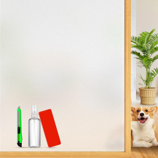 Frosted Glass Window Film, Decorative Bathroom Privacy Film for Glass Windows Cover, Static Cling, Removable, Anti-UV