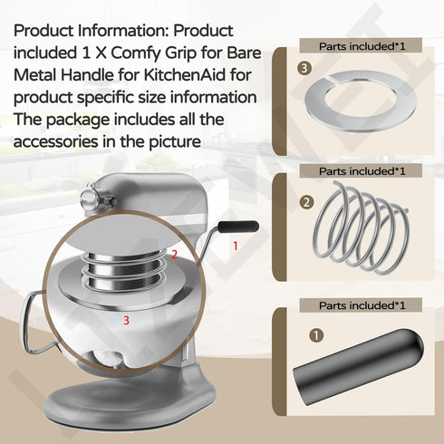 Comfy Grip Bare Metal Handle for KitchenAid Bowl-Lift Stand Mixers, 5 Plus, 5 Qt, 8 Qt - Non-slip Grip (Black)