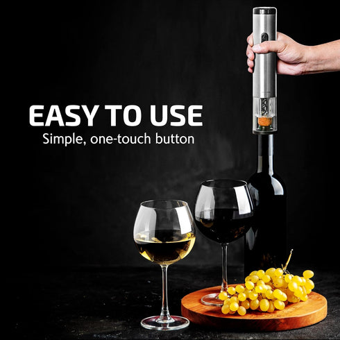 OVENTE Electric Wine Opener with Foil Cutter, Automatic Bottle Corkscrew Remover, Battery Operated, Silver WO1381S